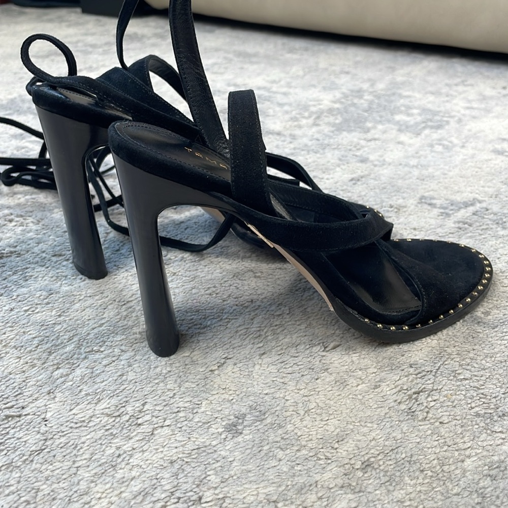 New Tamara Mellon Terra 100 Suede Studded Wrap Around Sandals Heels Black 38.5 - Picture 8 of 13